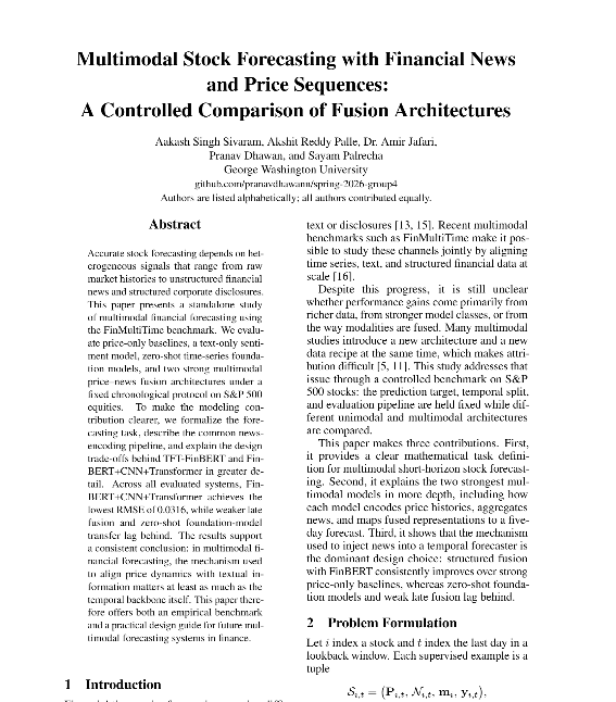Multimodal Techniques for Equity Forecasting